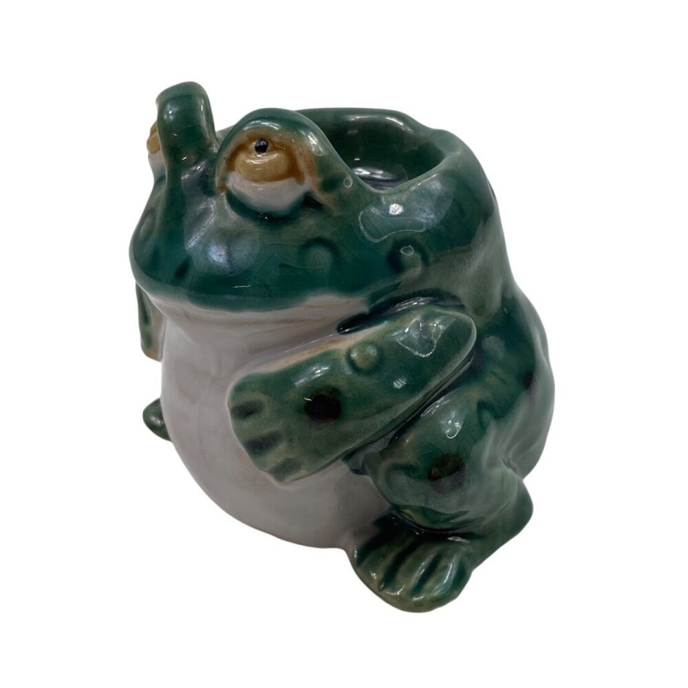 Vintage Ceramic Frog Votive Candle Holder Green & White - Picture 4 of 10